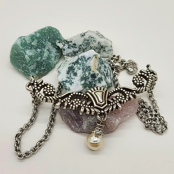 Brighton Rare "VICTORIAN BAROQUE" Openwork Filigree Neck w Glass Pearl Drop! - Picture 11 of 12